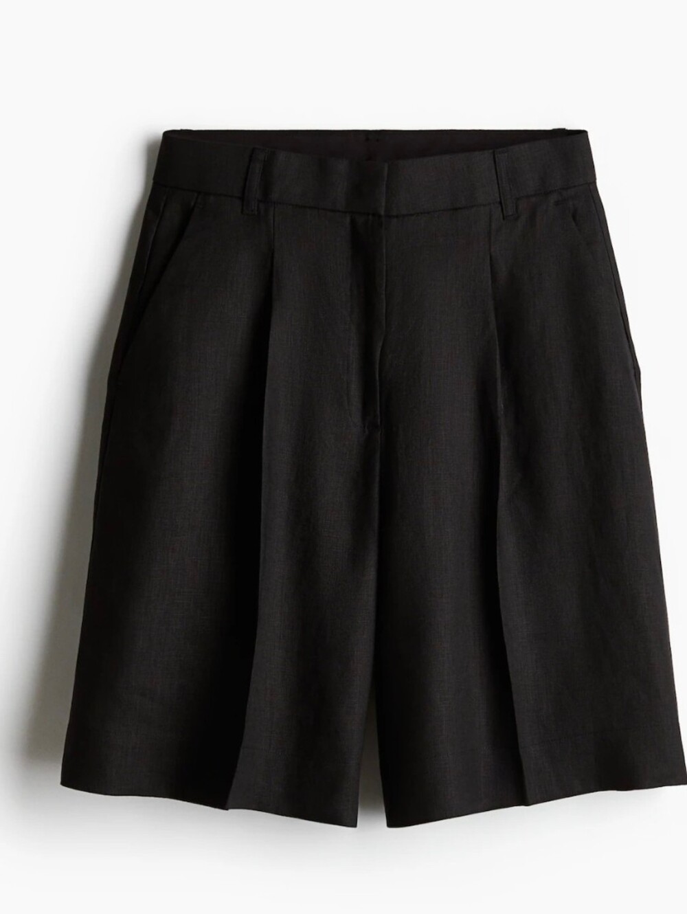 NWT H&M Black Pleated Relaxed Fit Linen Feel Tailored Bermuda Shorts Sz 4